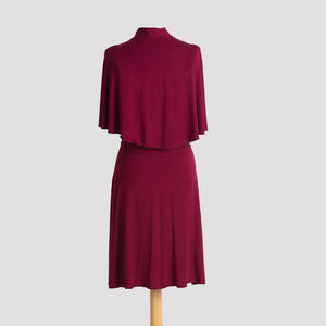 Cape in Burgundy pictured with Audrey Dress