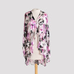 Kimono in Berry, Black, and White Floral Devore