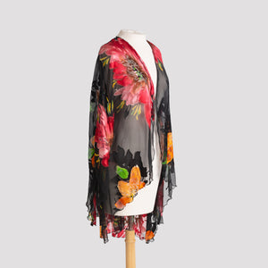 Kimono in Burgundy and Gold Floral Devore