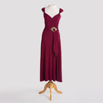Melody Dress in Burgundy with sash & diamond buckle
