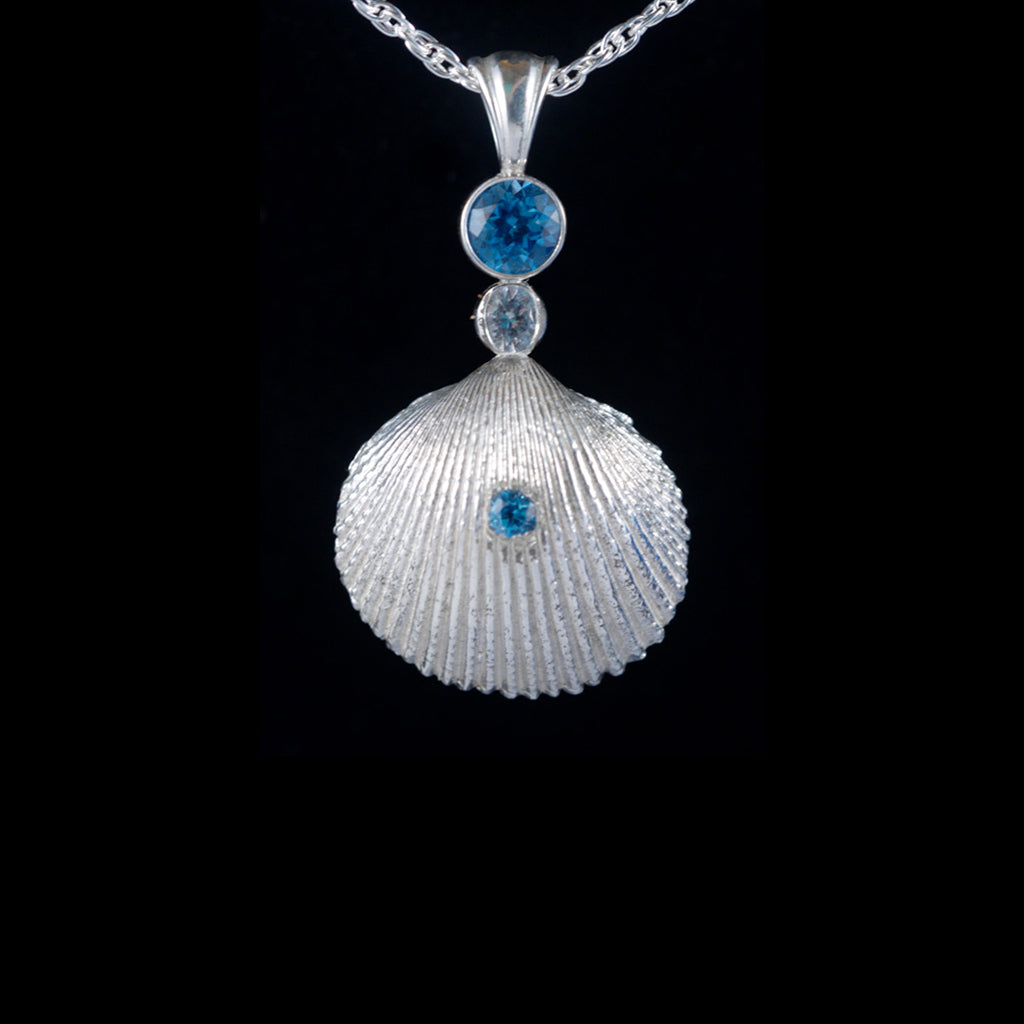 Blue Topaz & White Sapphire with Blue Topaz in Shell (Front View)
